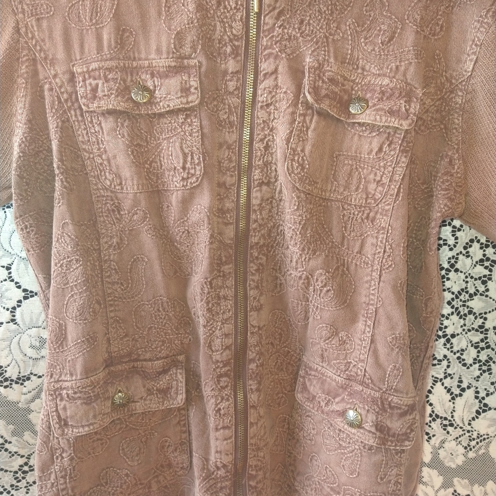 Denim&Co brown denim jacket sweater sleeves and collar zip up 100% cotton - Picture 3 of 6